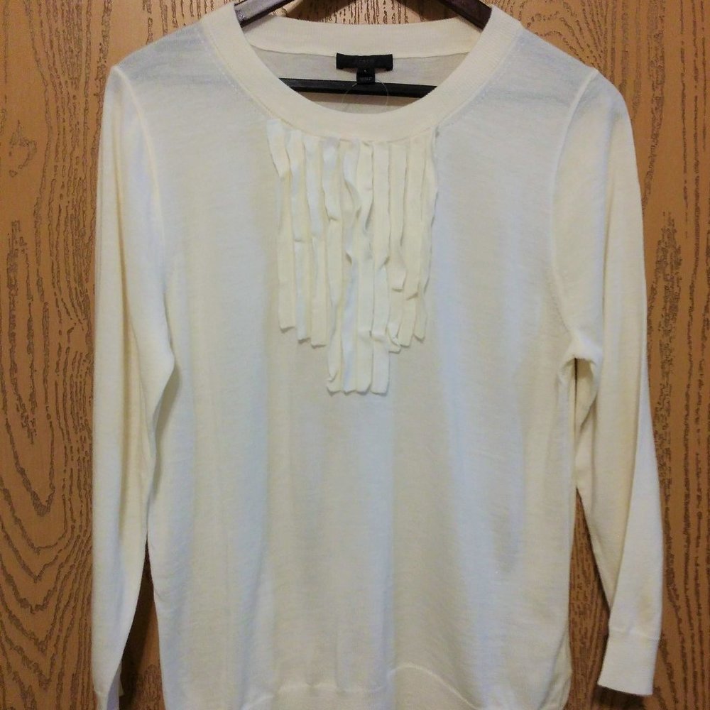 J. Crew Large Ivory Sweater Merino Wool Ruffles